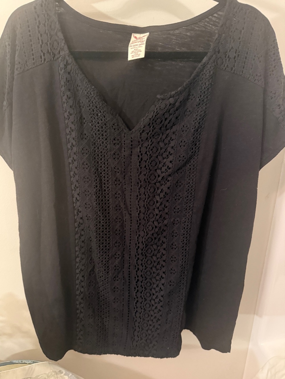 Faded Glory Black V-Neck Crochet-Front Tunic Size 3X